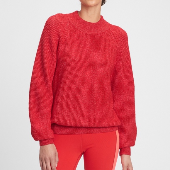 GAP Sweaters - Red GAP Waffle-Stitch Mockneck Sweater
